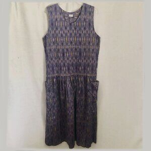 Hand Made Ikat Drop Waist Hippie Dress Purple Woven Print